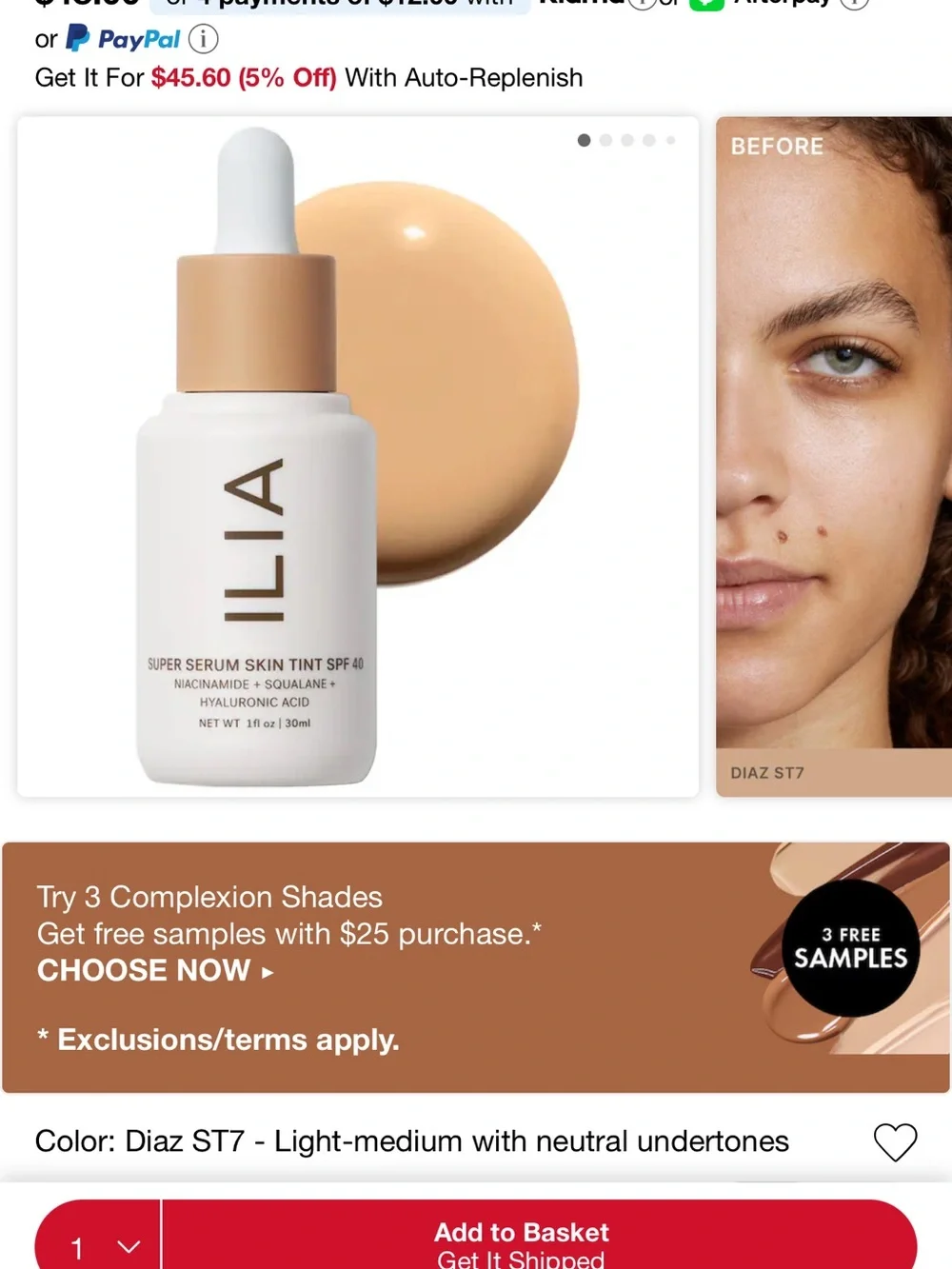 Brand new ILIA super serum skin tint SPF 40 with broad spectrum SPF 40 sunscreen